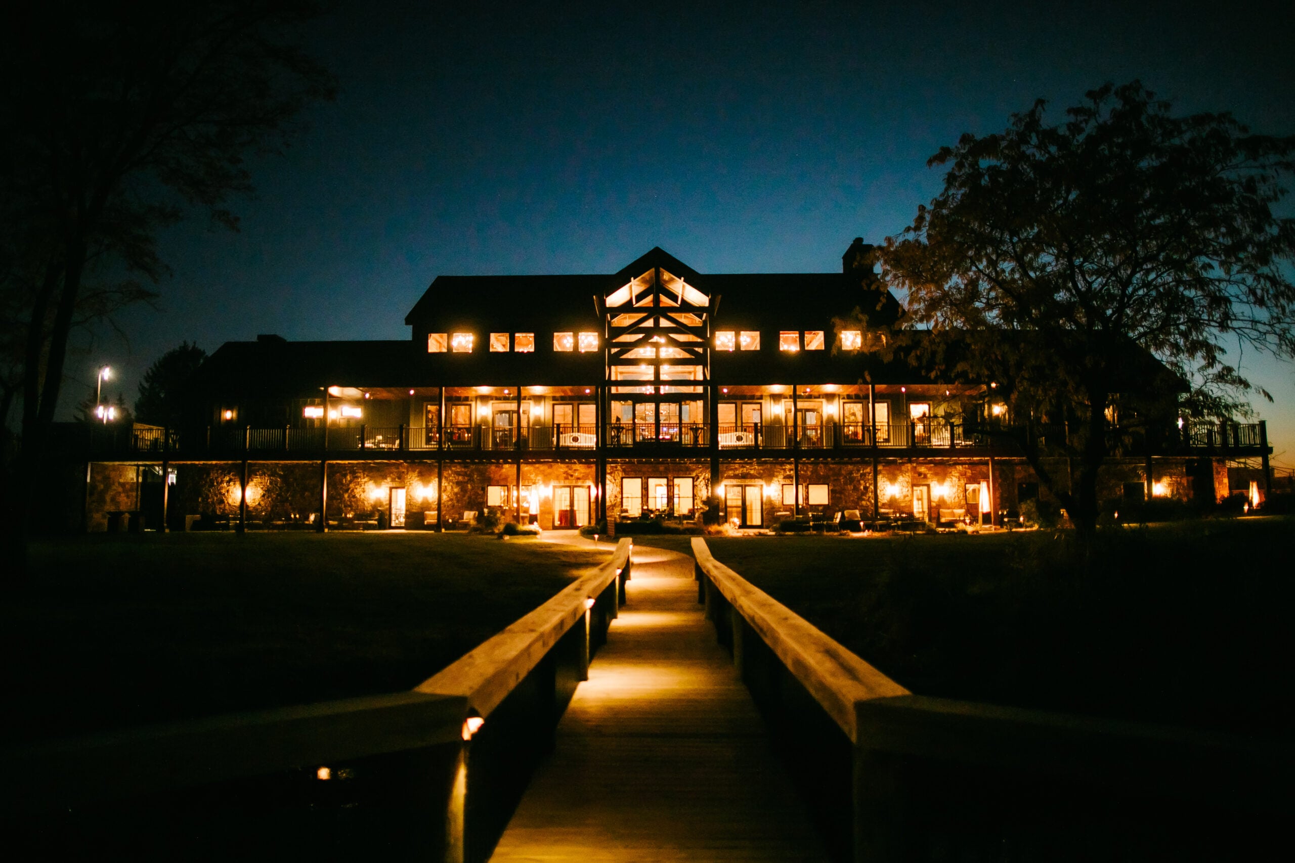 Outside, nighttime view of Round Lake Farms Wedding & Event Venue in Brillion, WI Photo Credit: O&B Photo Co. LLC www.oandbphotoco.com